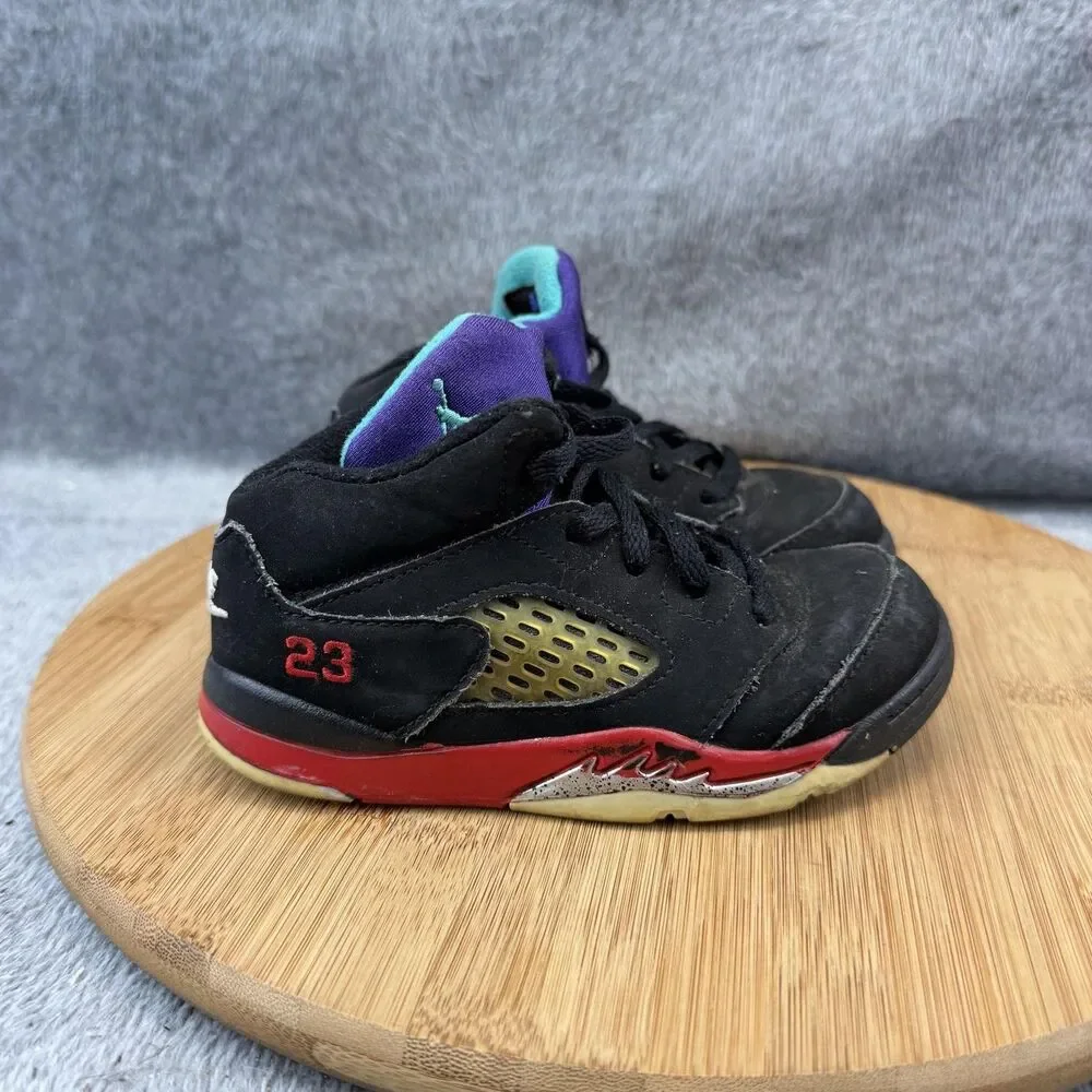 Jordan Air Jordan 5 Retro Shoes Toddler Size 9C Black Red Sneakers CZ2991-001